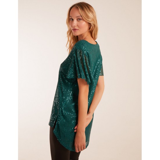 Angel Sleeve V Neck Sequin Top