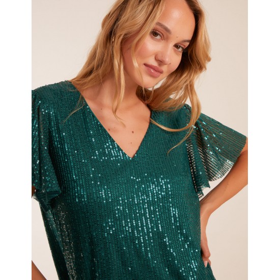 Angel Sleeve V Neck Sequin Top