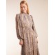 High Neck Pleated Sleeve Reptile Midi Dress