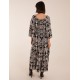 Print Button Front Scoop Neck Maxi Dress