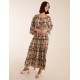 Print Button Front Scoop Neck Maxi Dress