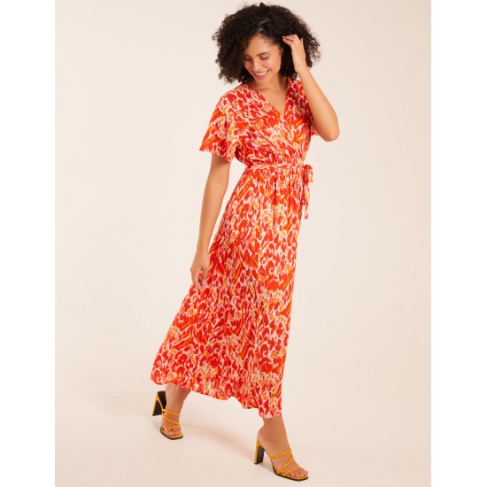 Abstract Animal Print Wrap Maxi Dress