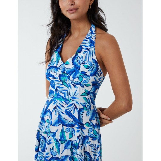 Halter Neck Printed Maxi Dress